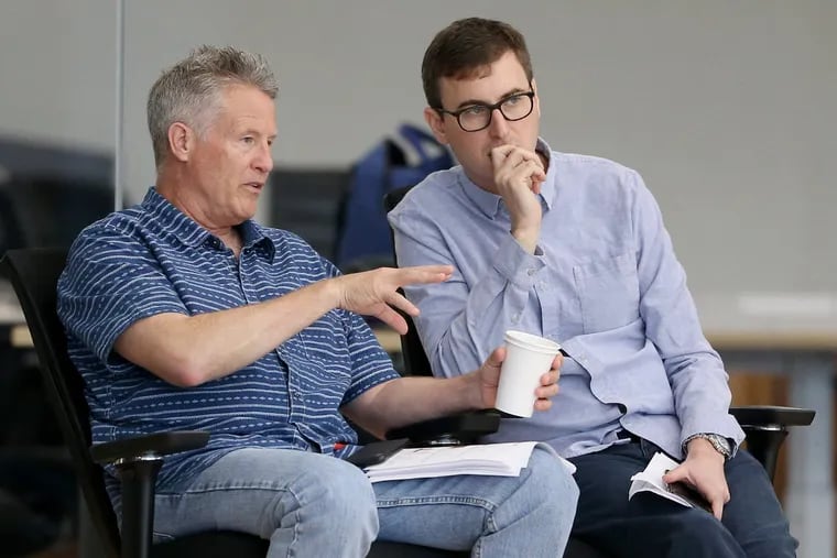 Ned Cohen (right), here talking to coach Brett Brown, prefers to receive future picks over cash in any trade of a second-round draft choice.