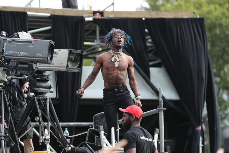 Lil Uzi Vert performs impromptu from the TV platform at the Rocky Stage at the Made in America festivities  in 2016.