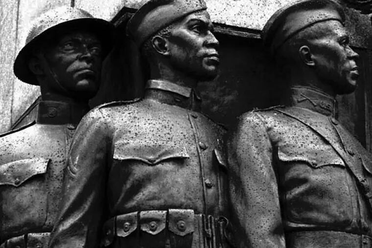 Detail of the “All Wars Memorial to Colored Soldiers and Sailors,” at 20th and the Parkway. (George Widman/AP)