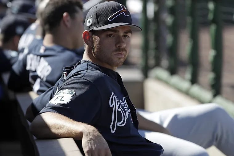 Braves pitcher Jesse Biddle, the former Phillies’ top prospect and Germantown Friends graduate sits on the bench after pitching the fourth-inning against the Phillies during a spring training game on March 4, 2017.
