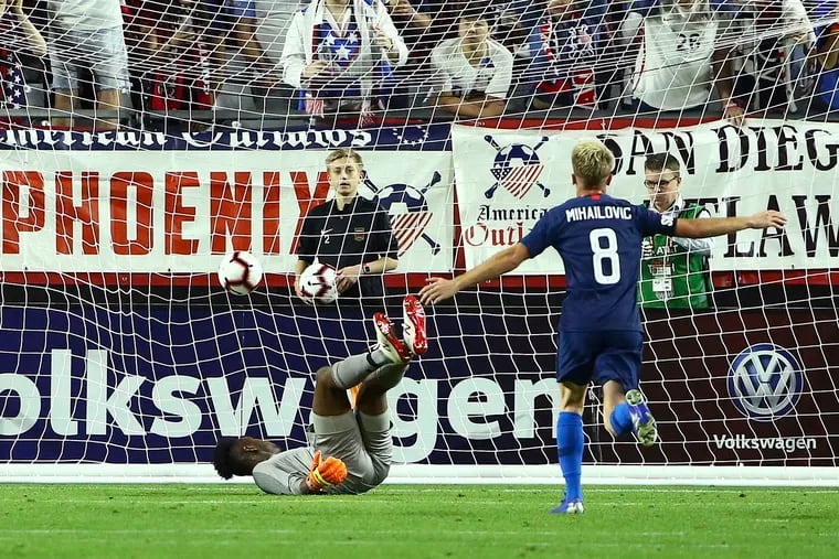 Djordje Mihailovic scored the opening goal in the U.S. men's soccer team's 3-0 win over Panama, in the 20-year-old's first senior national team game.