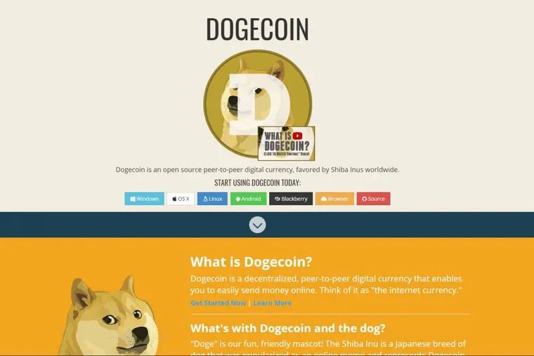 Dogecoin’s website where the cryptocurrency was recently valued at $2 billion.