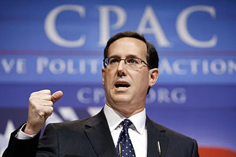 Former Sen. Rick Santorum, R-Pa., addresses the Conservative Political Action Conference (CPAC) in Washington on Saturday Feb. 20, 2010.  (AP Photo/Jose Luis Magana)