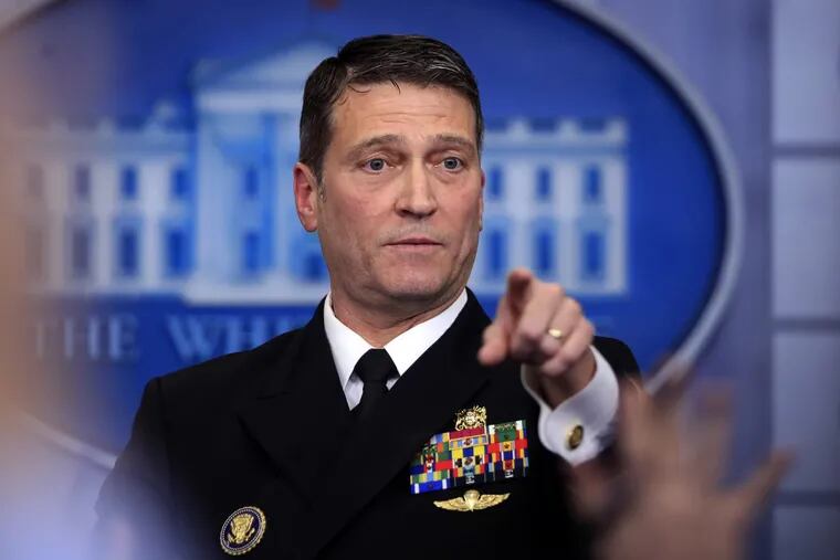 Navy Rear Adm. Ronny L. Jackson, the lead White House physician, speaks to reporters in the Brady press briefing room at the White House on Tuesday, Jan. 16, 2018.