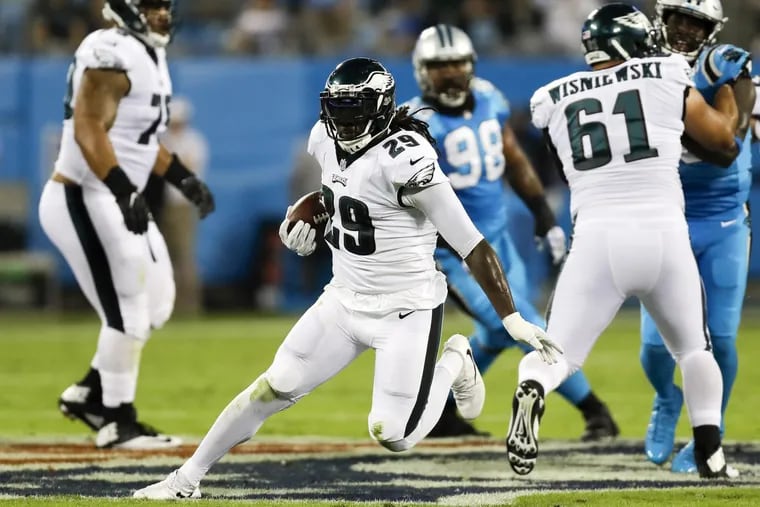 Eagles running back LeGarrette Blount gained 67 yards on 14 carries, which seems about right for him. YONG KIM / Staff Photographer
