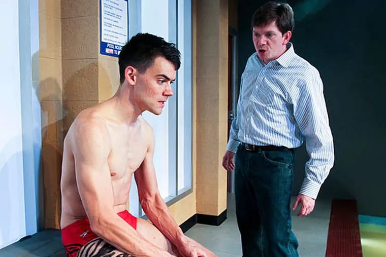 Dangerous waters: Brian Ratcliffe (left) as a troubled swimmer and Keith Conallen as his brother in Theater Exile's &quot;Red Speedo.&quot;