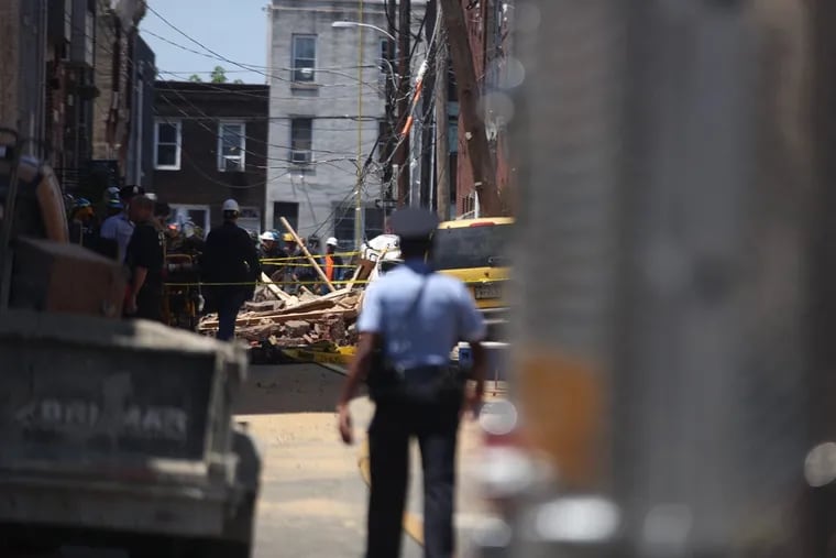 The Philadelphia Fire Department is on the scene where a building collapsed along Mercy Street between 7th and 8th Streets on Tuesday.