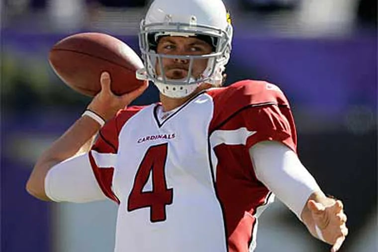 Cardinals QB Kevin Kolb may miss Sunday's game against the Eagles with an Injury. (AP Photo / Patrick Semansky)
