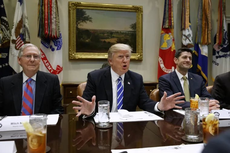 Senate Majority Leader Mitch McConnell (left), President Trump (center), and Speaker of the House Paul Ryan haven’t lived up to some voters expectations of reform that would boost the economy.