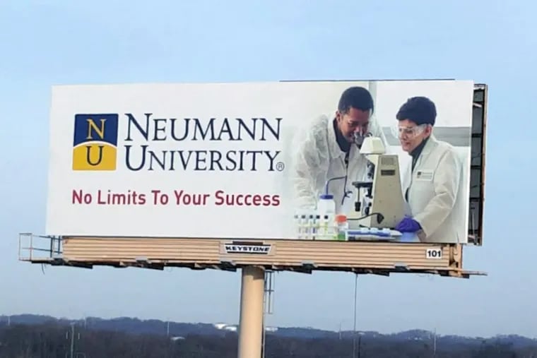 A Neumann University billboard near the Commodore Barry Bridge was one of 23 along Interstate 95 in Delaware County that was part of a failed property-tax appeal by two school districts.