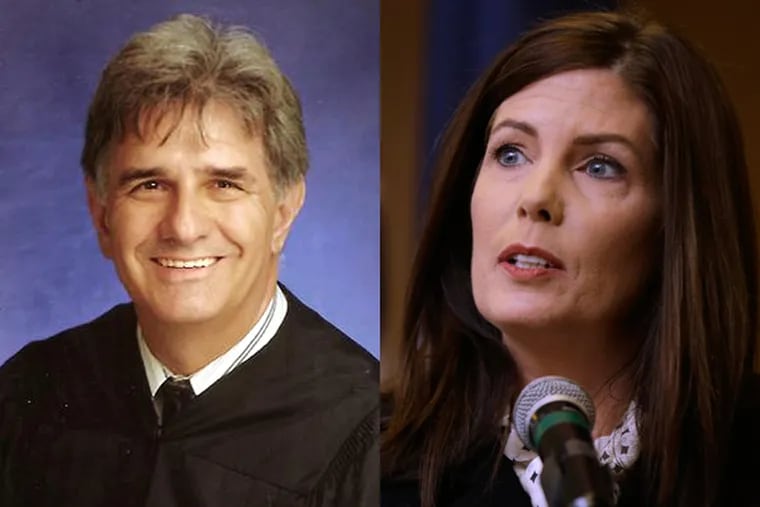 Judge Barry F. Feudale, left. Attorney General Kathleen G. Kane, right.