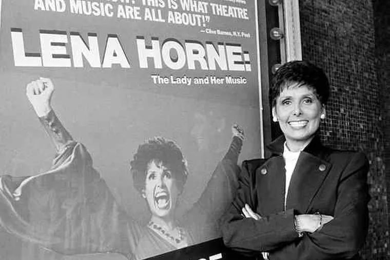 Lena Horne with a poster advertising her Tony Award-winning one-woman show, &quot;Lena Horne: The Lady and Her Music,&quot; in Hollywood in 1982. It had set a Broadway record.
