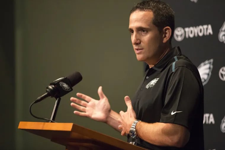 Howie Roseman, executive director of football operations for the Eagles, speaks at a press conference after the team traded receiver Jordan Matthews on Friday.