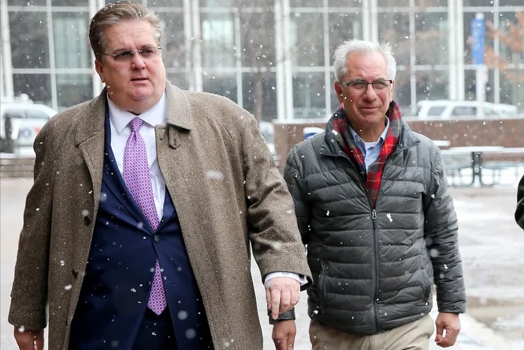 Anthony Massa, right, and his lawyer, William J. Brennan, arrive for a hearing at federal court in Philadelphia on Feb. 1, 2019.