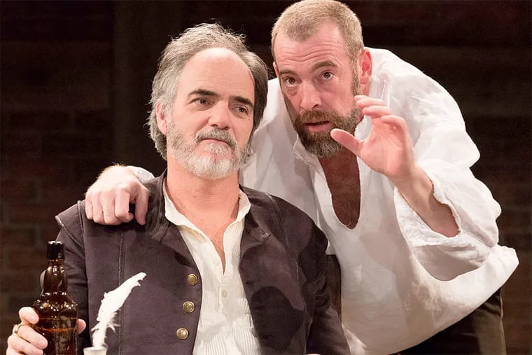 Eric Hissom (left) as Shagspeare, a playwright caughtin a dilemma, and Ian Merrill-Peakes as Richard in &quot;Equivocation&quot; at Arden Theatre Company.