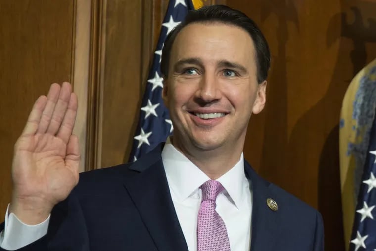 U.S. Rep. Ryan Costello, R-Pa., participates in a mock swearing-in on Capitol Hill in 2017. Costello announced this week he would not seek re-election.