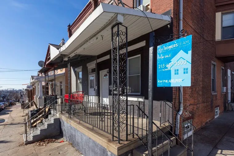 A corner rowhouse for sale on Griscom Street in Philadelphia in December. Record-low housing supply and record-high home prices are restricting buyers' choices.
