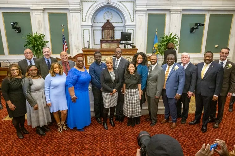 Members of Philadelphia City Council after the Swearing-In Ceremony for Philadelphia Councilmembers in City Council Chambers on Monday afternoon November 28, 2022.