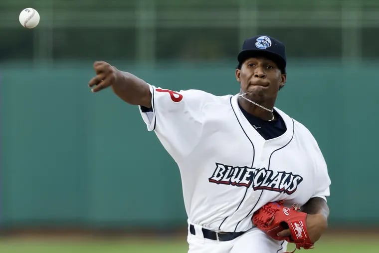 Sixto Sanchez pitching for the Lakewood BlueClaws last season.