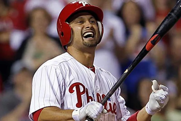 Shane Victorino reacts after striking out in the fifth inning on Saturday against the Padres. (Alex Brandon/AP)