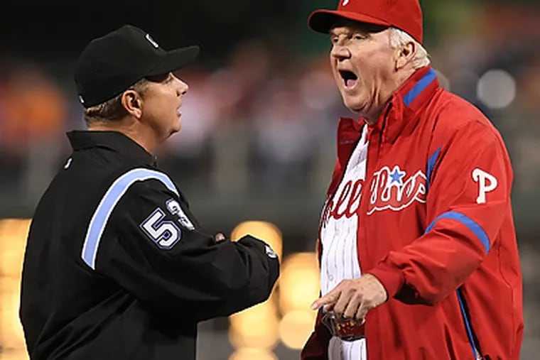Charlie Manuel was one of many at Citizens Bank Park who disagreed with umpire Greg Gibson. (Steven M. Falk/Staff Photographer)