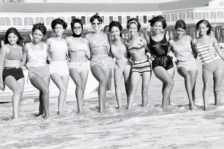 Bathing beauties pose on Atlantic City's famed Chicken Bone Beach.