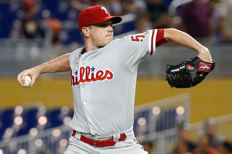 Philadelphia Phillies' Jeremy Hellickson delivers a pitch during the first inning of a baseball game against the Miami Marlins, Monday, July 25, 2016, in Miami.