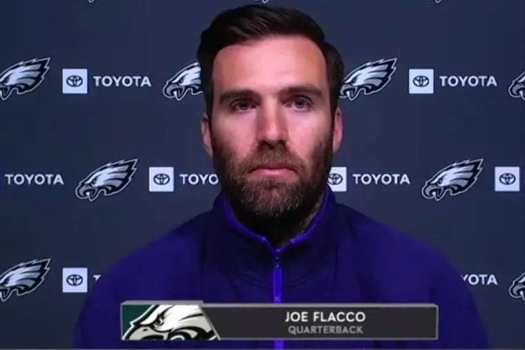 New Eagles quarterback Joe Flacco during his introductory news conference.