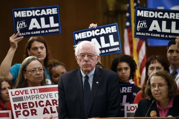 Democratic presidential candidate Sen. Bernie Sanders introduces the Medicare for All Act of 2019 on Capitol Hill on April 10, 2019 in Washington, D.C. (Olivier Douliery/Abaca Press/TNS)