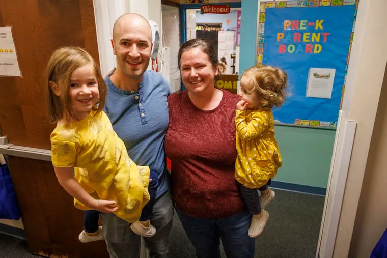 Tyler and Amy Salovin, with daughters Nora, 4, and Elena, 1, pay $26,000 a year for childcare for two kids in Delaware County.