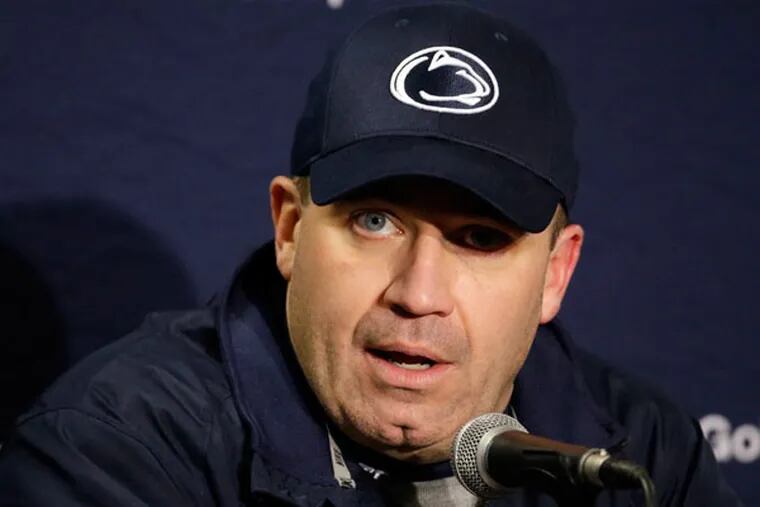 Penn State head coach Bill O'Brien talks during a news conference after an NCAA college football game against Wisconsin Saturday, Nov. 30, 2013, in Madison, Wis. Penn State won 31-24. (Morry Gash/AP file)
