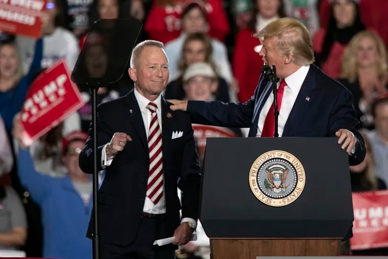 U.S. Rep. Jeff Van Drew (R., N.J.) with President Donald Trump at a campaign rally in Wildwood on Jan. 28.