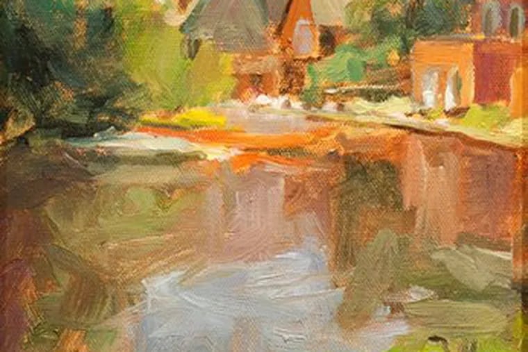 &quot;Boathouse Reflections,&quot; an oil painting by Donna Cusano. This year's &quot;Plein Air Festival&quot; features 32 representational painters from nine states.