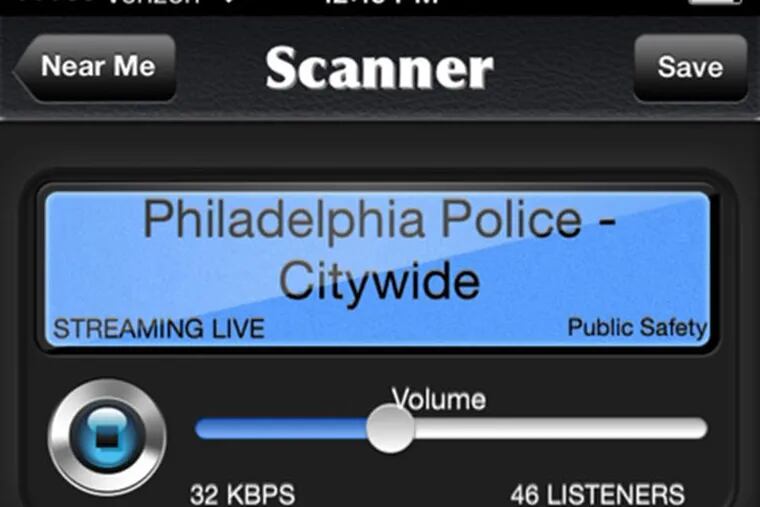 A screen shot from the app Police Radio.