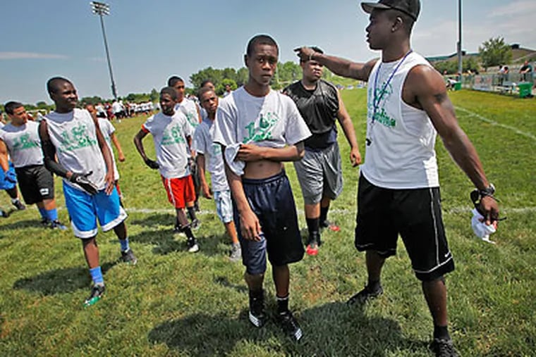 Jeremy Maclin kicked off his second annual youth football camp in West Deptford, N.J., on Monday. (Steven M. Falk/Staff Photographer)