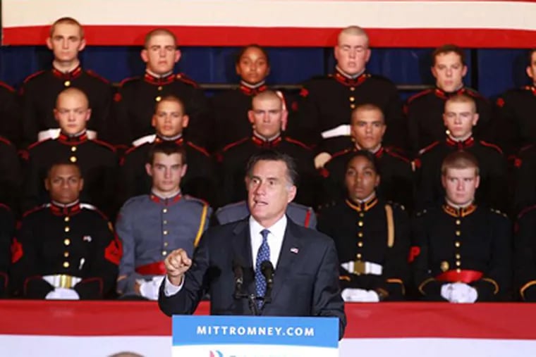 GOP candidate Mitt Romney at Valley Forge Military Academy and College, after a Union League fund-raiser. DAVID SWANSON / Staff Photographer