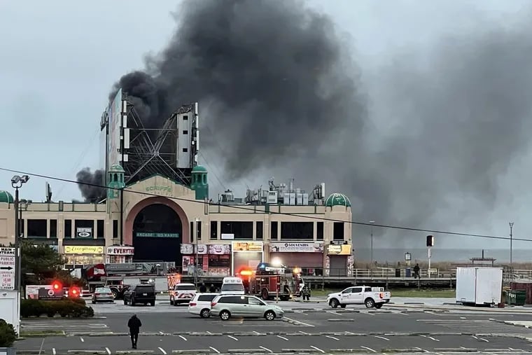 A 3-alarm fire erupted in the area of the Central Pier Arcade and damaged the boardwalk Thursday night in Atlantic City. No injuries were reported.