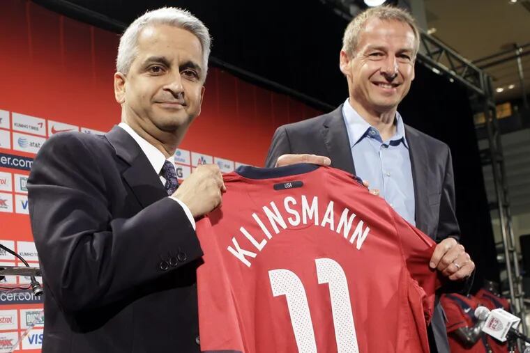 United States Soccer Federation president Sunil Gulati (left) hired Jurgen Klinsmann (right) to be the men’s national team head coach in 2011, made him technical director as well in 2013, and fired him in 2016 after a streak of poor results.