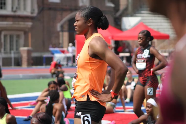 Avery Lewis, a junior at Friends' Central, competed in the 100-meter dash earlier this month in the New Balance Nationals at Franklin Field.