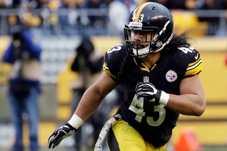 Troy Polamalu playing for the Pittsburgh Steelers in 2013.