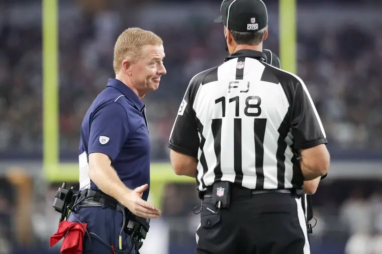 Jason Garrett (left) was head coach of the Cowboys for 9 1/2 years, compiling an 85-67 record that included four 8-8 seasons, three NFC East titles and two playoff wins - but none beyond the divisional round.