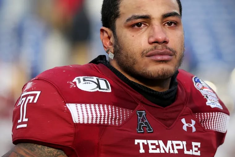 Temple linebacker Shaun Bradley is emotional after Friday's Military Bowl loss to North Carolina.
