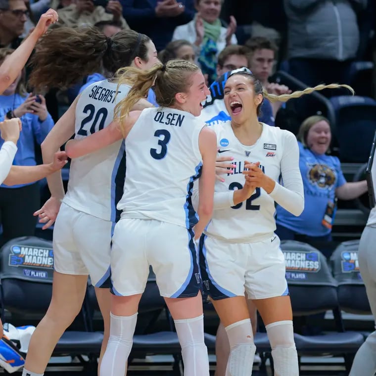 You don't need to look too far for one of the most memorable women's runs in the NCAA Tournament as Maddy Siegrist (20) and Villanova went all the way to the Sweet 16 in the 2022-23 season. Here, Siegrist is flanked by L-R: Maddie Burke, Brooke Mullin, Lucy Olsen, and Bella Runyan.