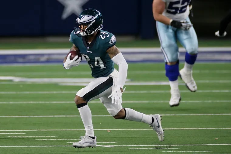 Cornerback Darius Slay, shown returning one of the Eagles' eight interceptions last season, believes the defense can be a "turnover machine" in 2021.