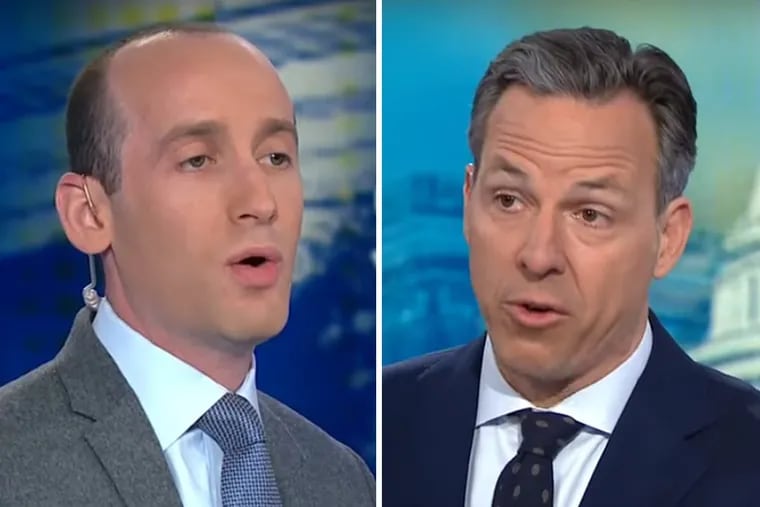 White House senior policy adviser Stephen Miller (left) had to be removed by security after a contentious interview with CNN’s Jake Tapper on Sunday’s “State of the Union.”