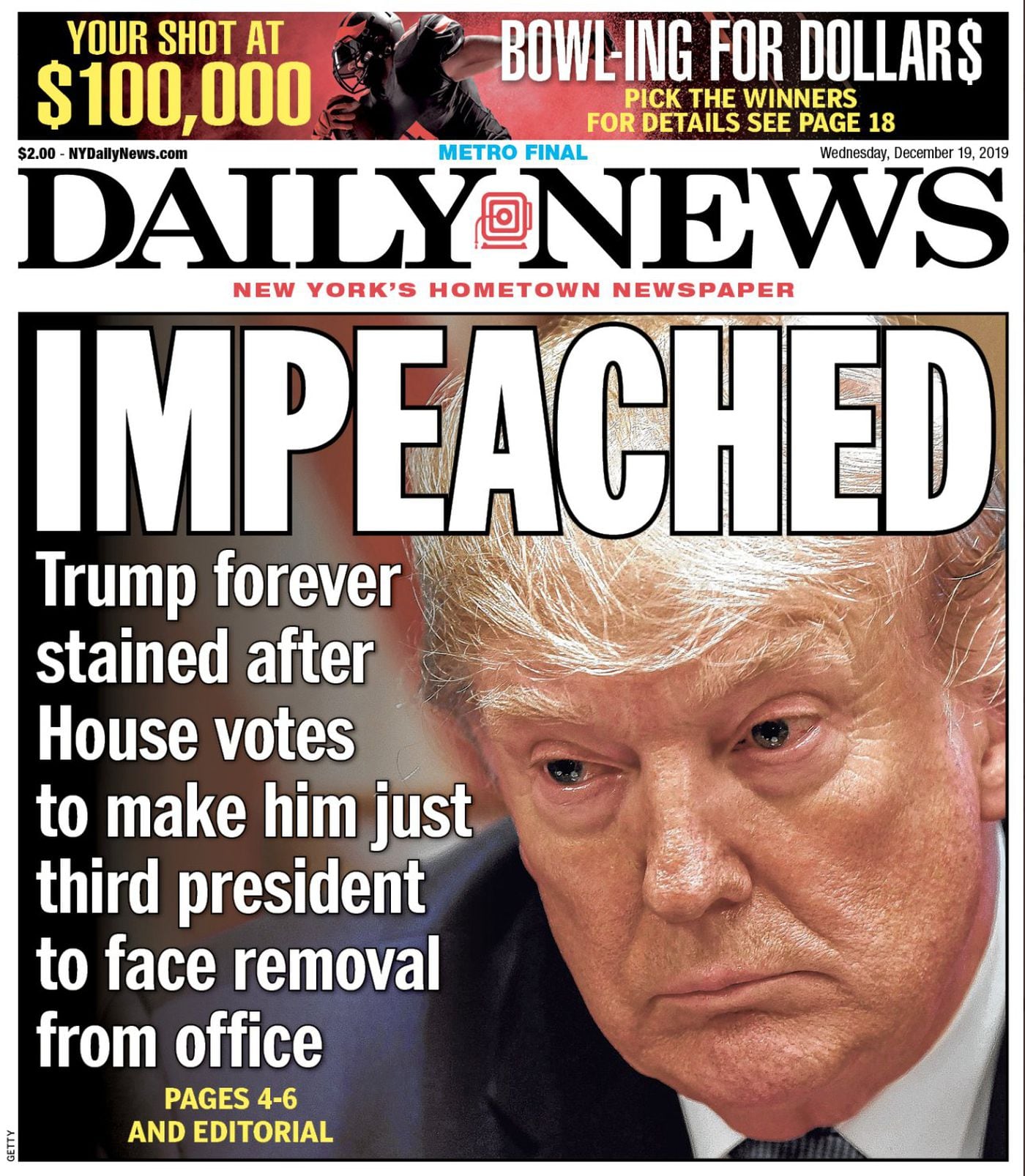 Donald Trump impeached: Front pages from around the country