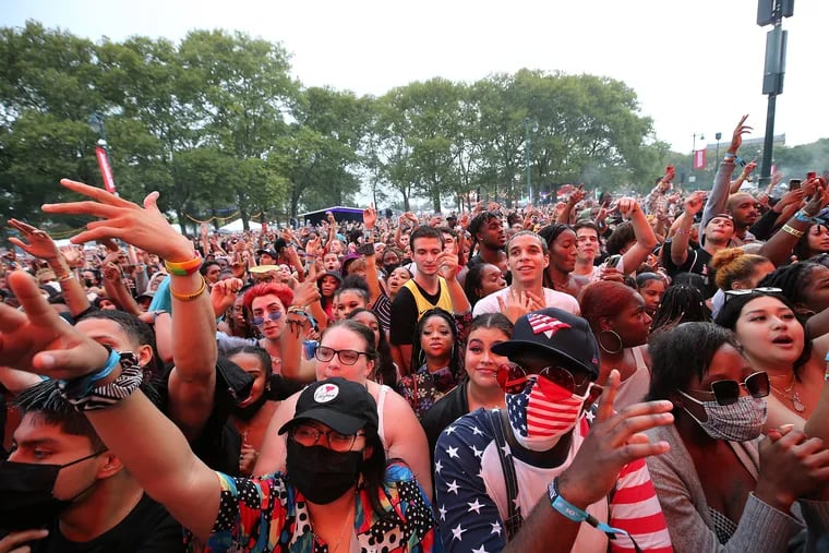 Fans reacting as Moneybagg Yo performs during the Made in America festival in Philadelphia last year.