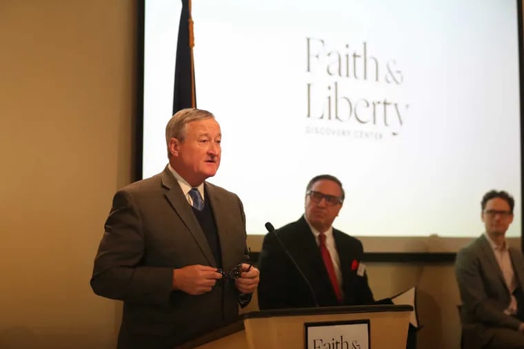 Mayor Kenney speaks on Wednesday Jan. 11, 2017, about the American Bible Society's plans to build a $60 million attraction on Independence Mall that will show how the Bible and religious faith have guided the American experience.