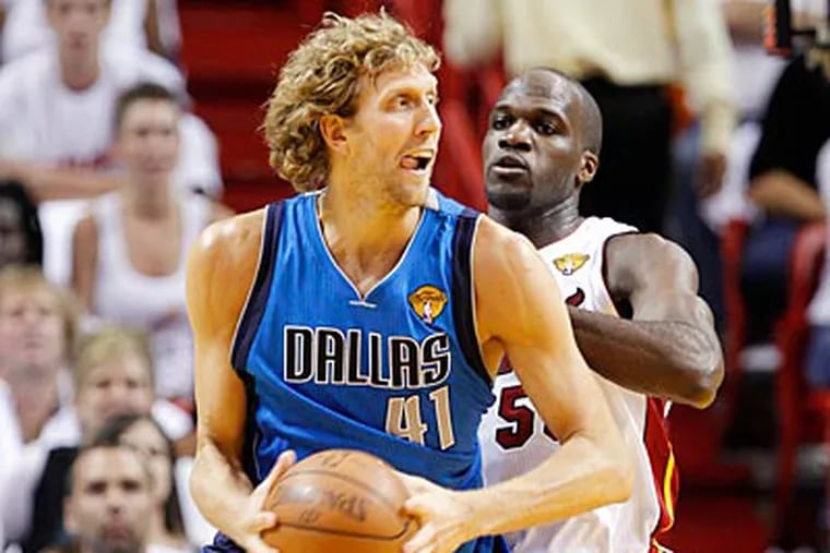 Dirk Nowitzki scored 24 points and grabbed 11 rebounds in Game 2 of the NBA Finals against Miami. (Lynne Sladky/AP Photo)