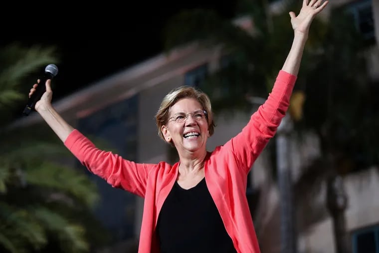 Presidential candidate Elizabeth Warren speaks at a town hall meeting at Waterfront Park in San Diego on October 3, 2019.